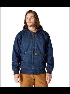 Carhartt Loose Fit Denim Active Hooded Zip Front Jacket Mens Size 2XL Insulated